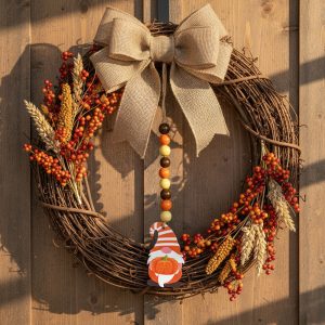 Őszi dekoráció - manó tökkel - akasztható - fa - 31 x 5 cm 59024B