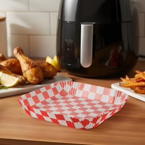 Air fryer sütőpapír - olaj nélküli sütőhöz - kockás, négyzet - 20 cm - 50 db / csomag Bewello BW1030A