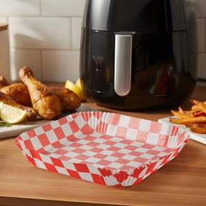 Air fryer sütőpapír - olaj nélküli sütőhöz - kockás, négyzet - 23 cm - 50 db / csomag Bewello BW1030B