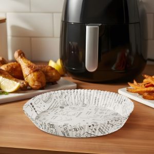 Air fryer sütőpapír - olaj nélküli sütőhöz - mintás, kör - 20 cm - 50 db / csomag Bewello BW1033A