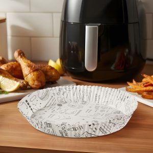 Air fryer sütőpapír - olaj nélküli sütőhöz - mintás, kör - 23 cm - 50 db / csomag Bewello BW1033B