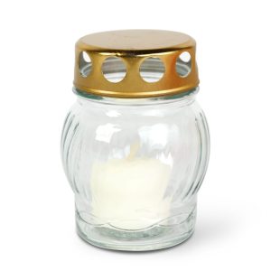 Üveg mécses fém kupakkal - üveg szín: fehér, kupak szín: arany - 10 cm TW1010
