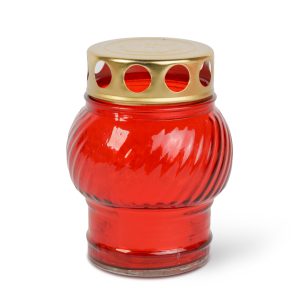 Üveg mécses fém kupakkal - üveg szín: piros, kupak szín: arany - 10 cm TW1011