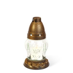 Üveg mécses - fehér üveg - arany antik kupakkal - 16 cm TW1014