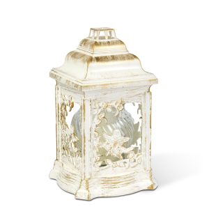 Műanyag katedra mécses - angyalos mintával, belül üveg mécsessel, szín: fehér - arany antik - 25 cm TW1020