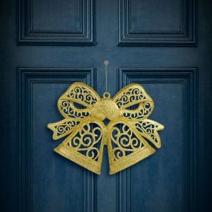 Karácsonyi dekoráció - masni - akasztható - glitteres arany - 35 cm 59705A