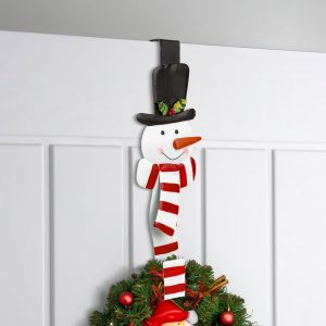 Karácsonyi kopogtató, ajtódísz tartó - fém - hóember - 38 cm 59708B