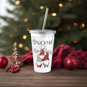 Karácsonyi pohár - szívószállal, tetővel - 473 ml - műanyag 59710