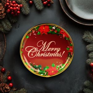 Karácsonyi kínálótál - műanyag - "Merry Christmas" - 22 cm 59717A