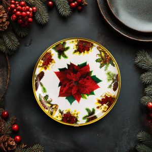 Karácsonyi kínálótál - műanyag - mikulásvirág - 22 cm 59717B