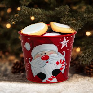 Karácsonyi dekoráció - fém kaspó, vödör - Mikulás - 13 x 11 cm 59724A