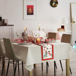 Karácsonyi dekoráció - asztalterítő futó - manós - 183 x 33 cm 59732B