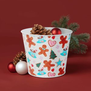 Karácsonyi dekoráció - fém kaspó, vödör - mézeskalács - 13 x 11 cm 59733A