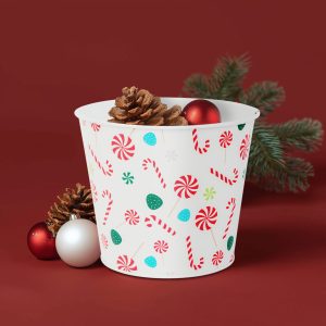 Karácsonyi dekoráció - fém kaspó, vödör - cukorbot - 13 x 11 cm 59733C