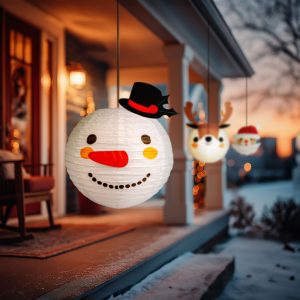 Karácsonyi lampion - hóember - papír - 30 cm 59739B