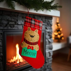 Karácsonyi mikuláscsizma - cica - piros - 42 x 24 cm 59756A