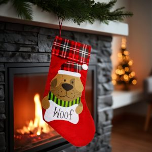 Karácsonyi mikuláscsizma - kutya - piros - 42 x 24 cm 59756B