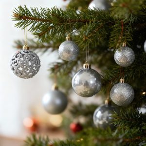 Karácsonyfadísz szett - 100 db gömb + csúcsdísz - ezüst EDO-3083