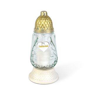 Üveg mécses - műanyag kupakkal - 26 cm - üveg szín: fehér - arany antik TW1019