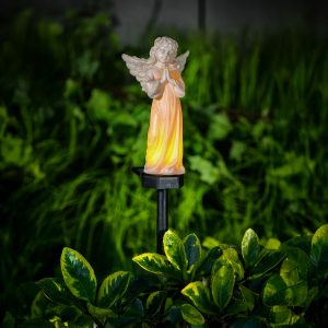 Szolár angyalka - imádkozó - 1 melegfehér LED - műgyanta - 49 x 11 x 6,5 cm    Garden of Eden 13002A