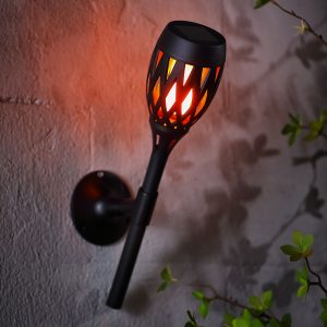 LED-es szolár lámpa - leszúrható / fali / szabadonálló - lángeffekt - 12 sárga LED - 90 x 410 mm    Garden of Eden 11262D