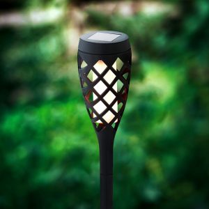 LED-es szolár lámpa - leszúrható - lángeffekt - 12 sárga LED - műanyag - fekete - 60 x 420 mm    Garden of Eden 11262E