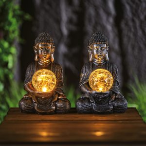 Szolár Buddha - 1 melegfehér LED - műgyanta - 17 x 15 x 26 cm - 2 féle    Garden of Eden 11268