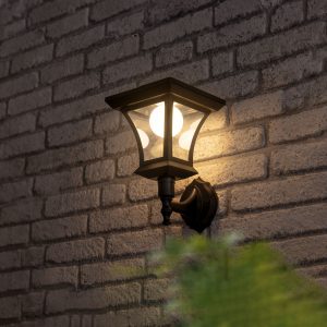 LED-es szolár lámpa - fali - 21 x 21 cm - 8 LED - fekete - melegfehér    Garden of Eden 11404A