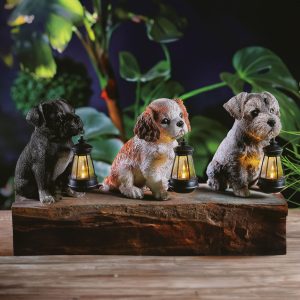 Szolár állatfigurák - 3 féle kutya - 1 x melegfehér LED - 14 cm     11430B