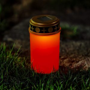 Leszúrható szolár mécses - pislákoló melegfehér LED - 7,3 x 20,5 cm - piros / fehér    Garden of Eden 13001