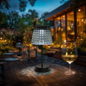 Hibás! Szolár asztali lámpa - füst - hidegfehér LED - műanyag - 26 x 12 cm Garden of Eden 13005B