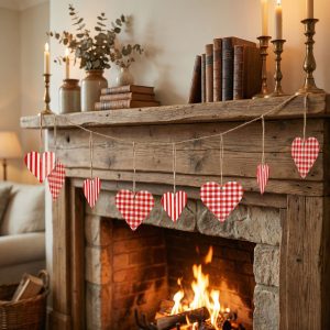 Girland - papír - piros kockás szívek - 2 m     56096