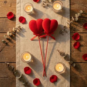 Leszúrható szív szett - piros plüss, habszivacs - 28 cm - 2 db / csomag     56098