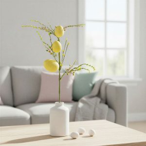 Húsvéti tojásfa ág - csillámos - sárga - 40 x 16 cm     57965A