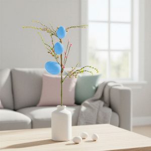 Húsvéti tojásfa ág - csillámos - kék - 40 x 16 cm     57965D