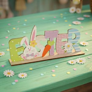 Húsvéti fekvő asztaldekoráció fából - nyuszis     57968A