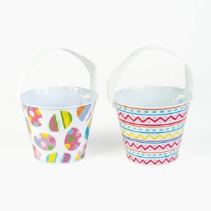 Húsvéti mintás kaspó / vödör - fém - szalagos fogantyú - Ø11,7 x 10 cm     57973