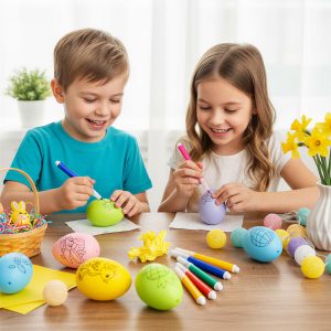 Húsvéti festhető tojások 4 db filctollal - 6 színes tojás - 6 cm     57994B