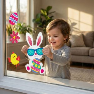 Húsvéti ablak matrica - csillámos nyuszi - 43 x 30 cm     57958B