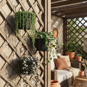 Erkélykorlátra akasztható fém kosár - virágcserepek rögzítéséhez - 18 cm - fekete    Garden of Eden 11564B