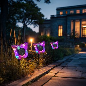 Leszúrható szolár pillangó - lila - 13 x 6,5 x 35 cm - melegfehér + színes LED    Garden of Eden 11749A