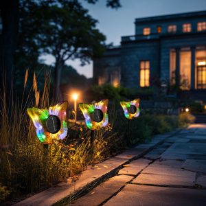 Leszúrható szolár pillangó - sárga - 13 x 6,5 x 35 cm - melegfehér + színes LED    Garden of Eden 11749B