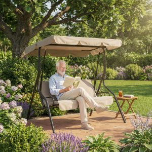 Kerti hintaágy - 170 x 110 x 153 cm - sötét bézs    Garden of Eden 11492A