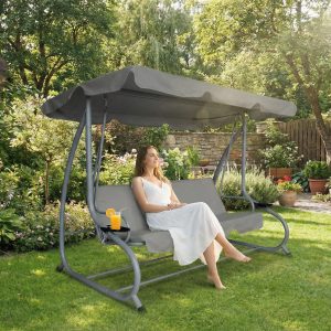 Kerti hintaágy - 200 x 120 x 164 cm - szürke - pohártartóval    Garden of Eden 11493B