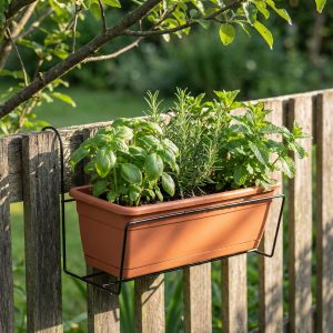 Virágosláda tartó - fém, fekete - korlátra - 40 x 22 cm    Garden of Eden 11500C