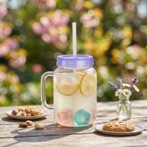 Szívószálas pohár - lila - 4 db hűthető jégkockával, 550ml, 17 x 7.5 x 13.5 cm 57160S