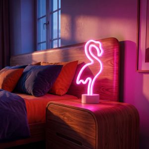 Neon LED lámpa - rózsaszín flamingó - 3 x AA + USB - 12 x 8,5 x 29,5 cm    Phenom 43996A
