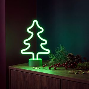 Neon LED lámpa - zöld fenyőfa - 3 x AA + USB - 18,5 x 8,5 x 28 cm    Phenom 43996D