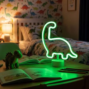 Neon LED lámpa - zöld dinoszaurusz - 3 x AA + USB - 25,9 x 8,5 x 24,3 cm    Phenom 43996E