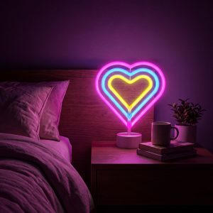 Neon LED lámpa - színes szív - 3 x AA + USB - 25,2 x 1,6 x 23 cm    Phenom 43996F